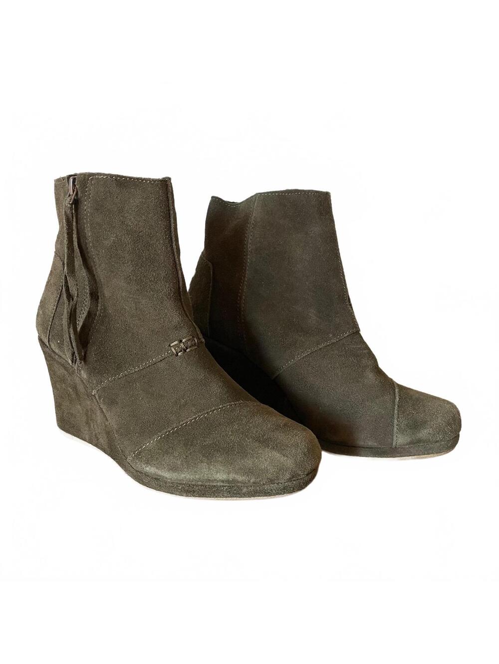 Toms green suede wedge heels 7.5